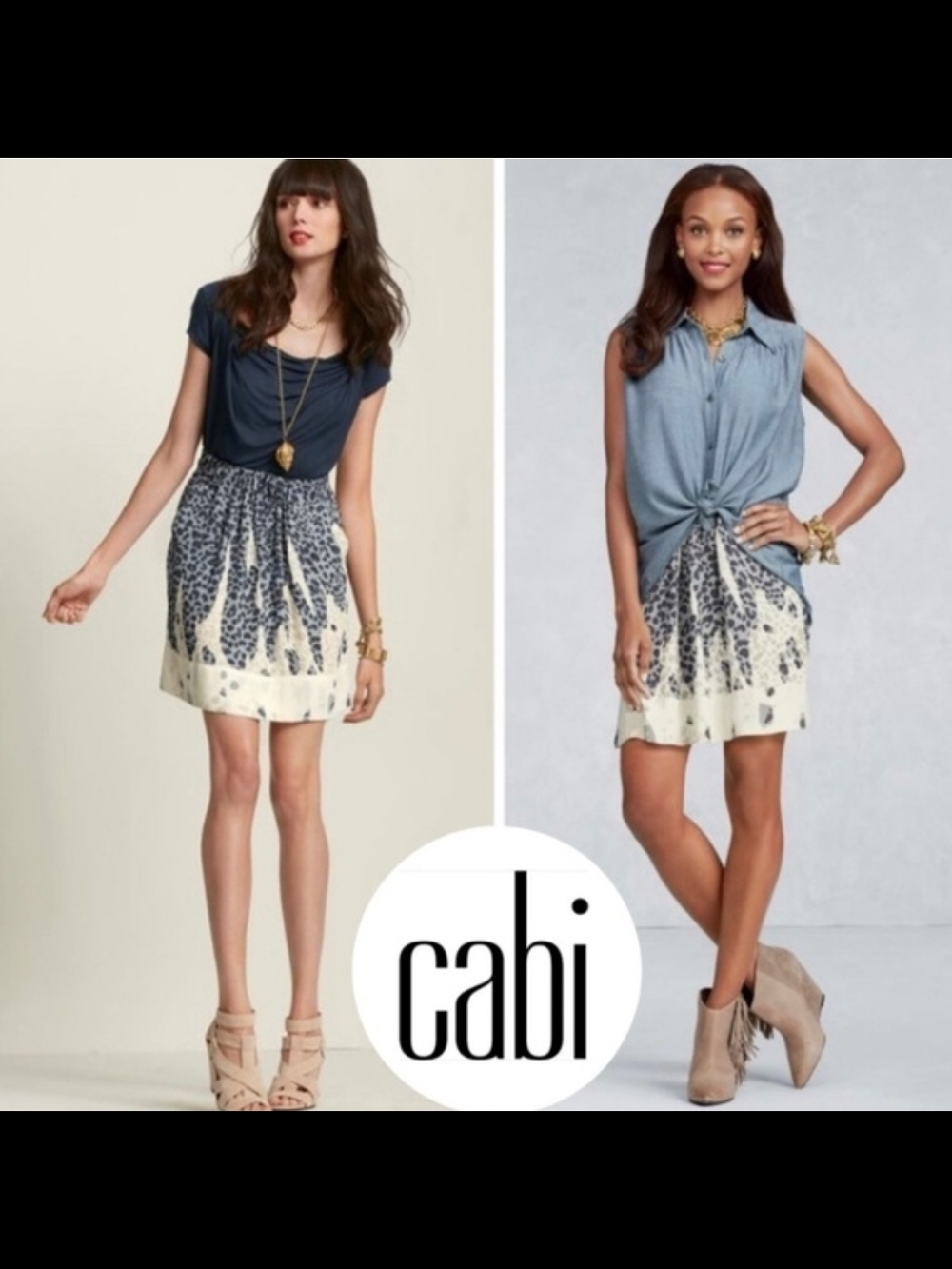 Cabi Blue and Cream Printed Skirt
